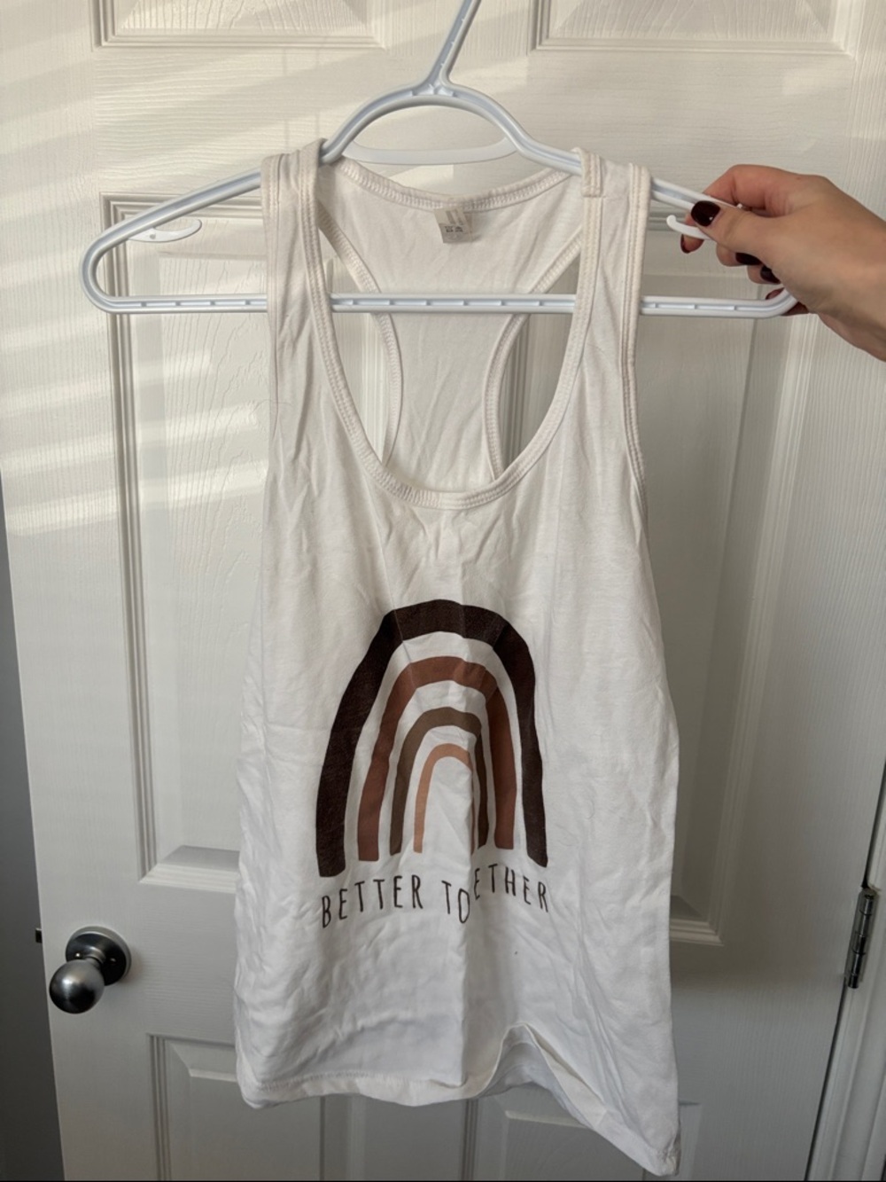 Women’s White Tank Top with Brown Rainbow Graphic - Better Together